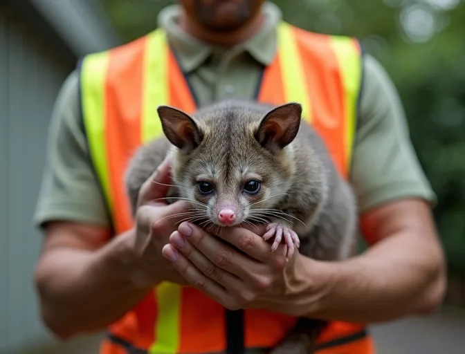 Animal handler safely recovering a deceased possum in Sebastopol